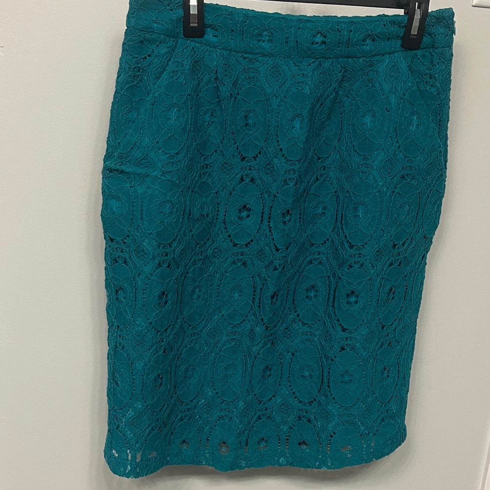 DownEast Teal Lace Pencil Skirt